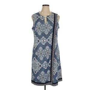 Studio One New York Sleeveless Blue Patterned Keyhole Dress Size XL